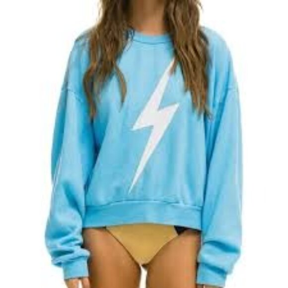 Aviator Nation Blue Lightning Bolt Design Crewneck Oversized Sweatshirt Size XS - Picture 4 of 11